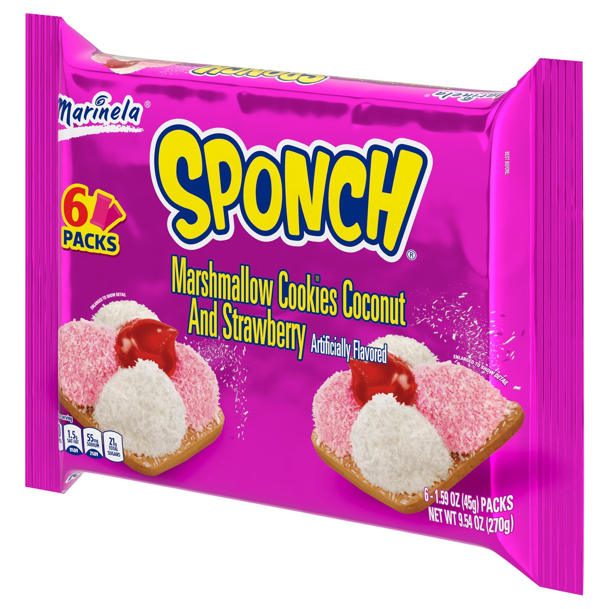 slide 6 of 9, Marinela Sponch Marshmallow Cookies with Coconut and Strawberry, 6 count, 9.54 oz, 9.54 oz