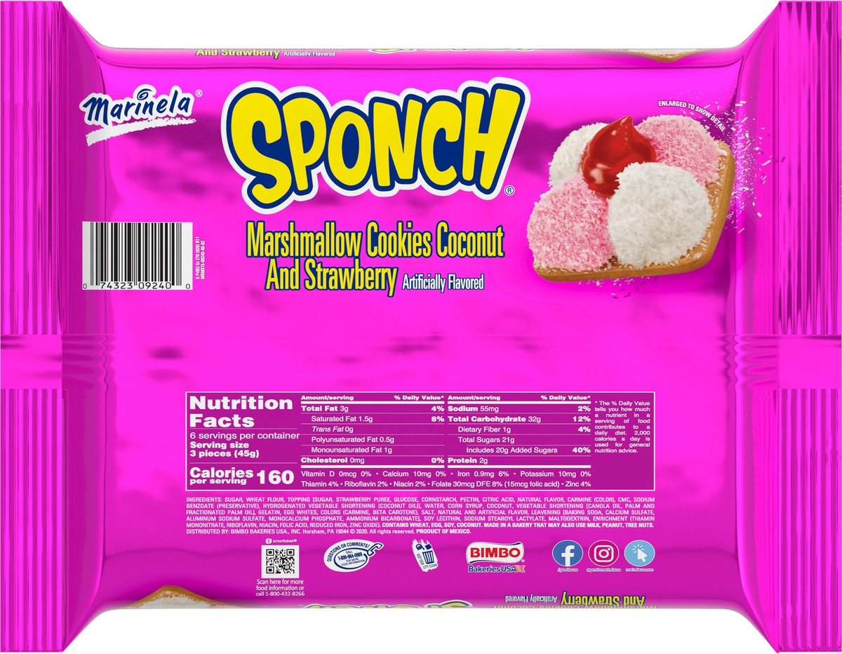 slide 9 of 9, Marinela Sponch Marshmallow Cookies with Coconut and Strawberry, 6 count, 9.54 oz, 9.54 oz