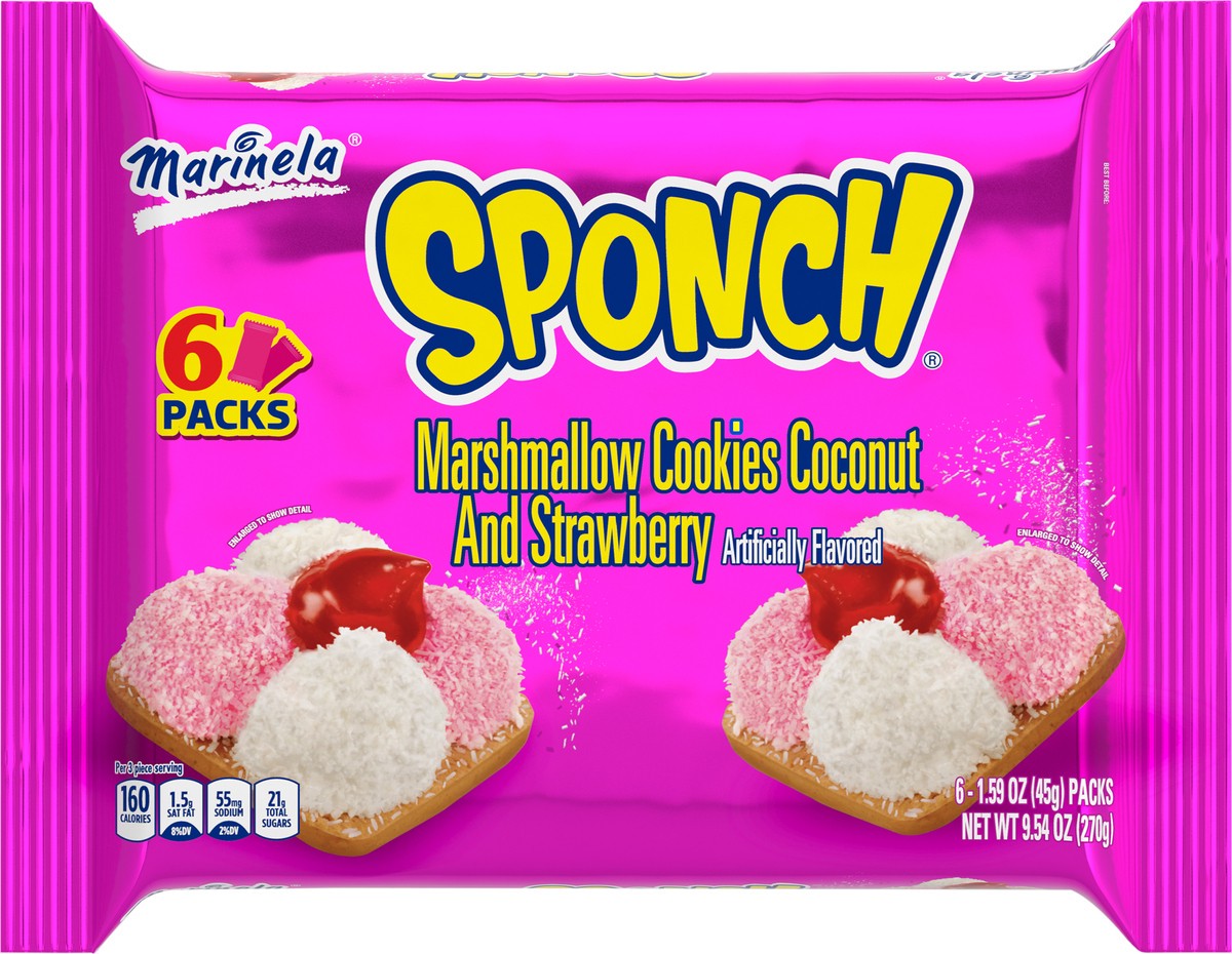 slide 7 of 9, Marinela Sponch Marshmallow Cookies with Coconut and Strawberry, 6 count, 9.54 oz, 9.54 oz