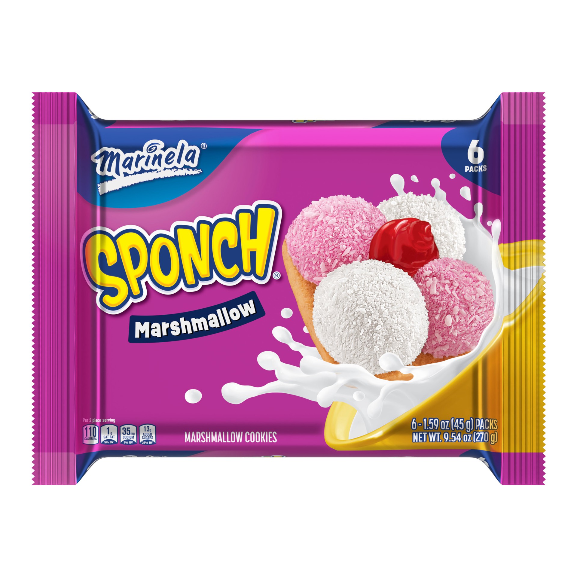 slide 1 of 9, Marinela Sponch Coconut and Strawberry Marshmallow Cookies, 6 packs, Cookies, 9.54 oz Bag, 6 ct