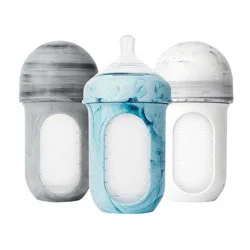 Boon NURSH Reusable Silicone Baby Bottles with Collapsible Silicone Pouch Design - Stage 2 Medium Flow - Tie Dye