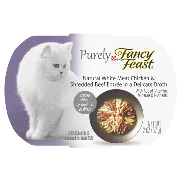 slide 1 of 1, Purina Fancy Feast Appetizers Cat Food, White Meat Chicken & Shredded Beef, 2 oz