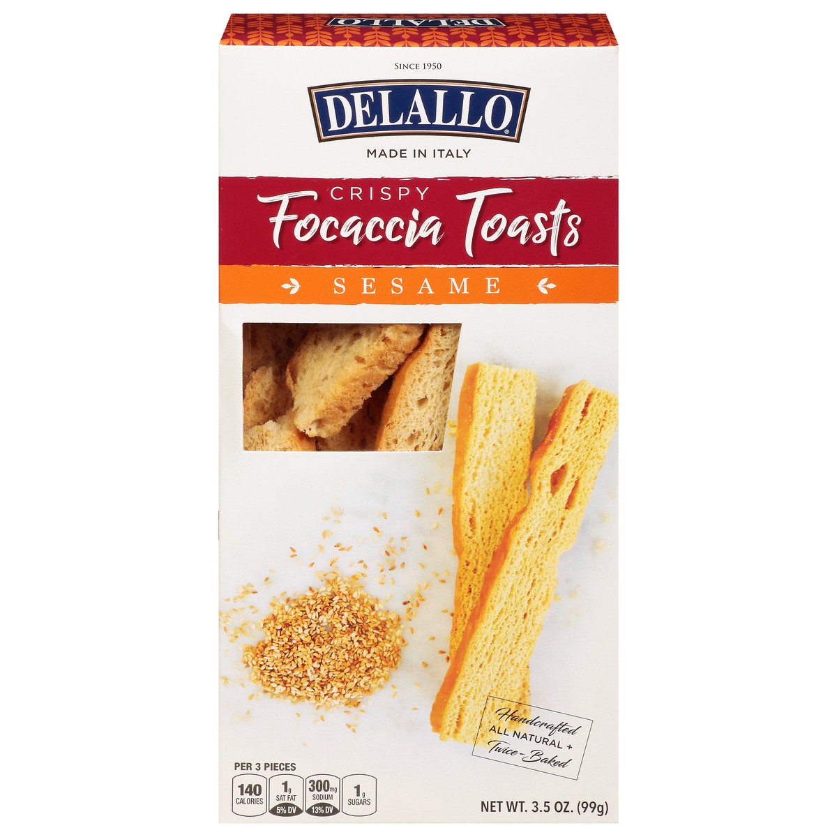 slide 1 of 10, DeLallo Focaccia Sesame Toasts (Where Available), 3.5 oz