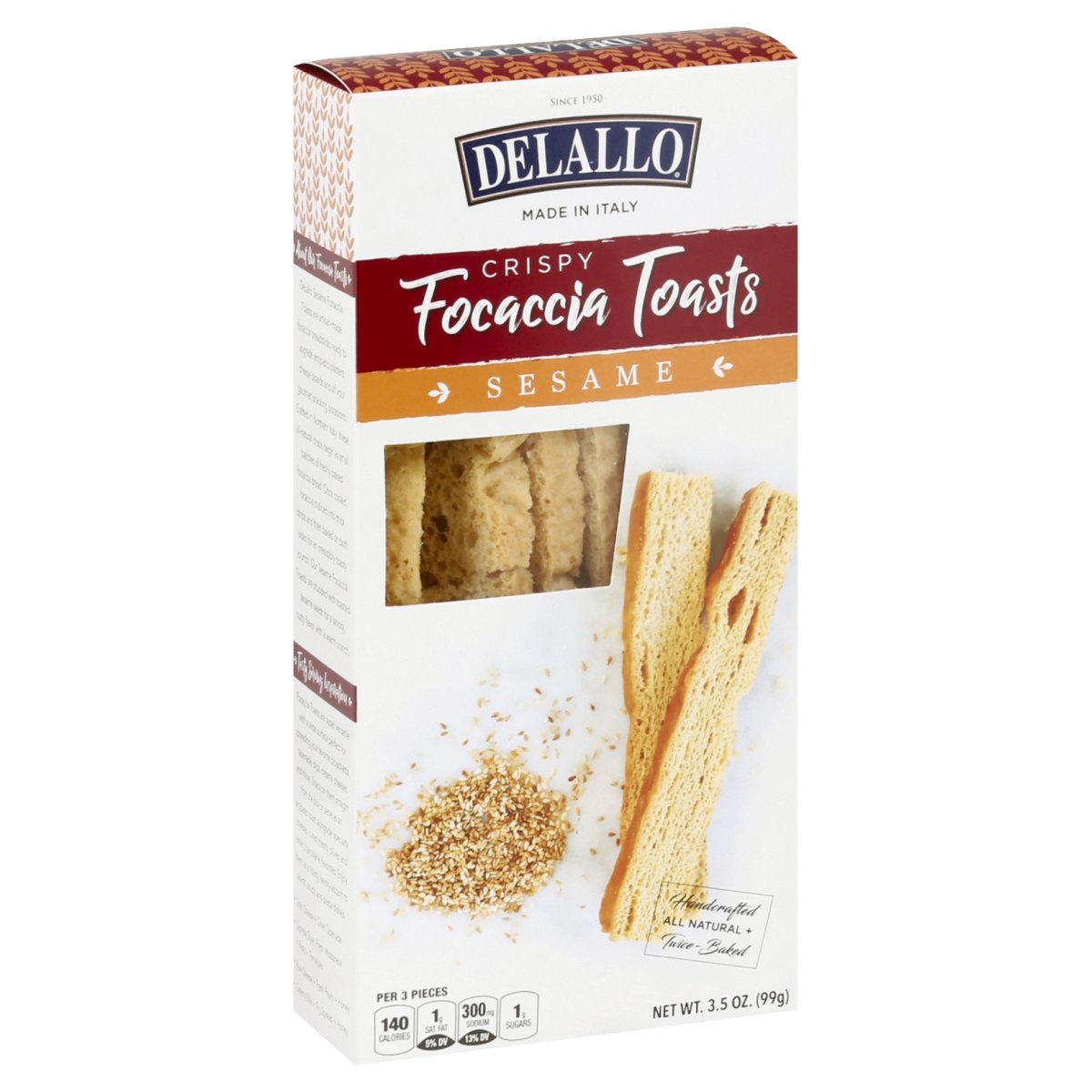 slide 1 of 1, DeLallo Focaccia Sesame Toasts (Where Available), 3.5 oz