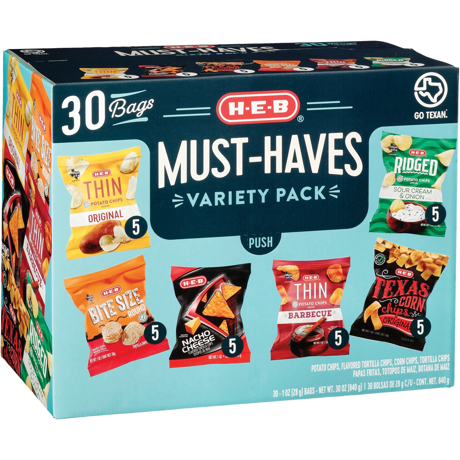 slide 1 of 1, H-E-B Must Haves Chip & Popcorn Variety Pack 1 oz Bag, 30 ct