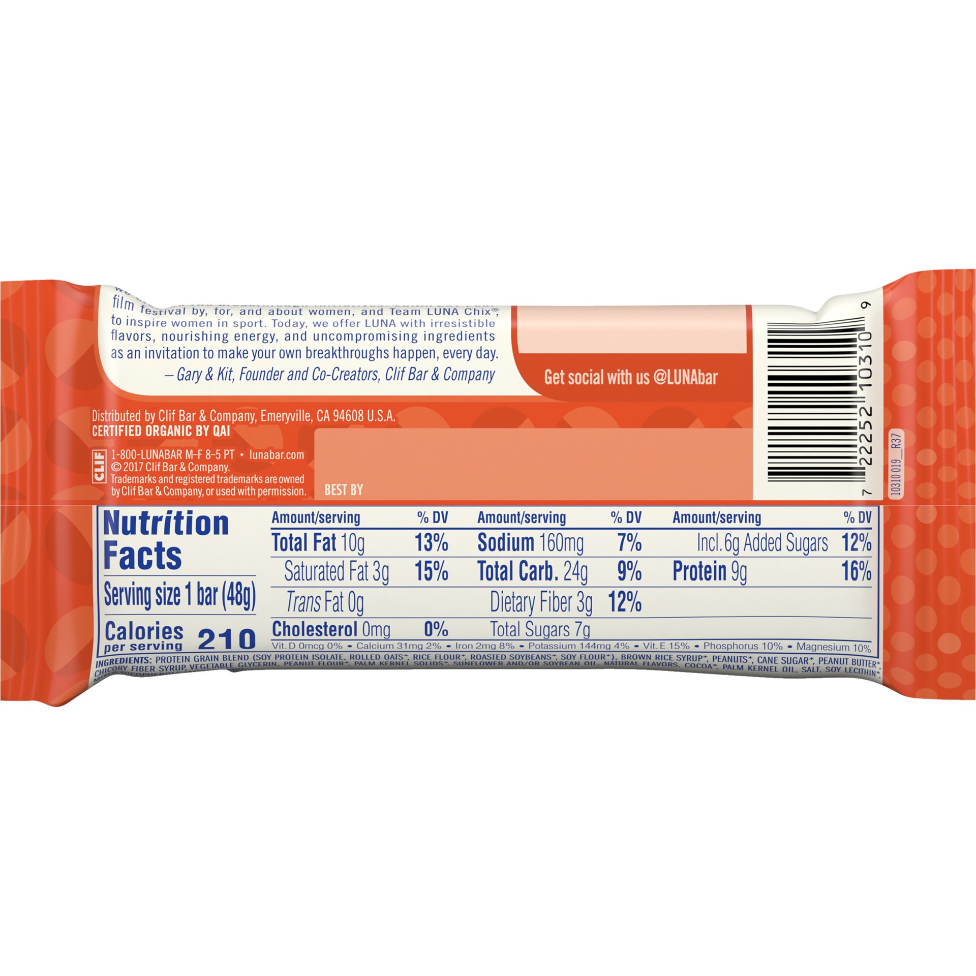 slide 2 of 7, LUNA Bar - Nutz Over Chocolate Flavor - Snack Bars - Non-GMO - Gluten-Free Protein Bars - Made with Organic Oats (1 Count), 1.69 oz