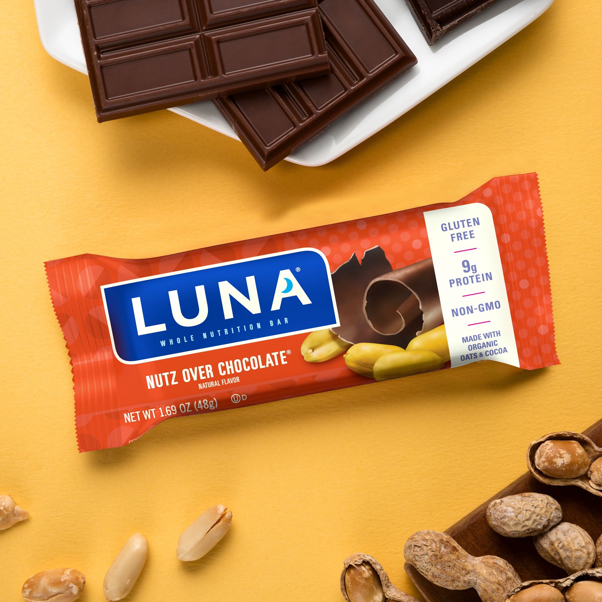 slide 3 of 7, LUNA Bar - Nutz Over Chocolate Flavor - Snack Bars - Non-GMO - Gluten-Free Protein Bars - Made with Organic Oats (1 Count), 1.69 oz