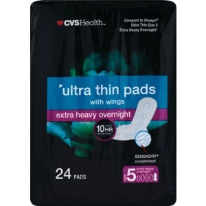 slide 1 of 1, CVS Health Ultra Thin Pads With Wings, Size 5, 24ct, 1 ct