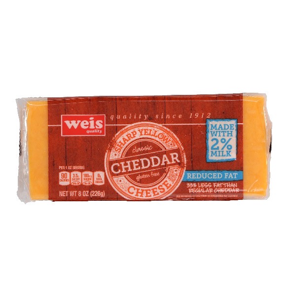 slide 1 of 1, Weis Quality Reduced Fat Sharp Yellow Cheddar Bar Cheese, 8 oz