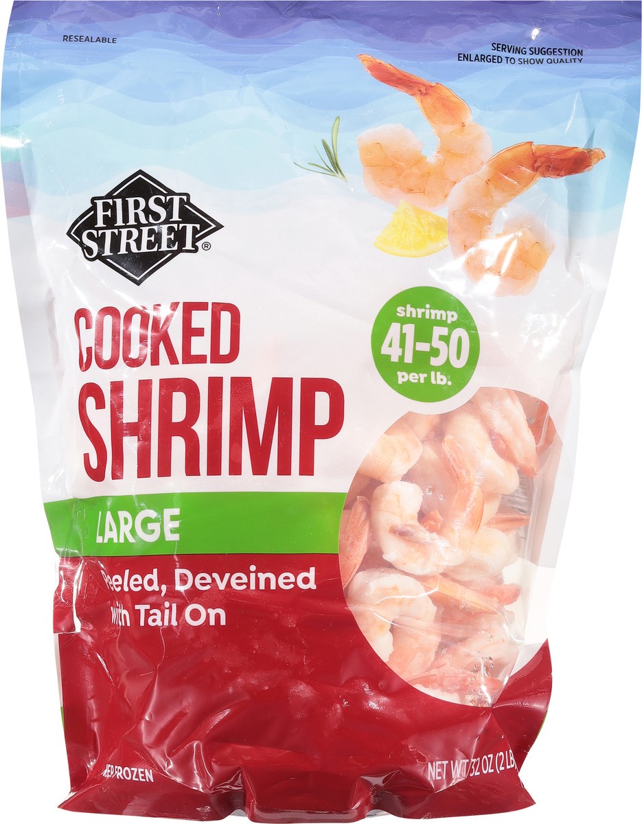 slide 7 of 13, First Street 41/50 Cooked Shrimp Tail On, 2 lb
