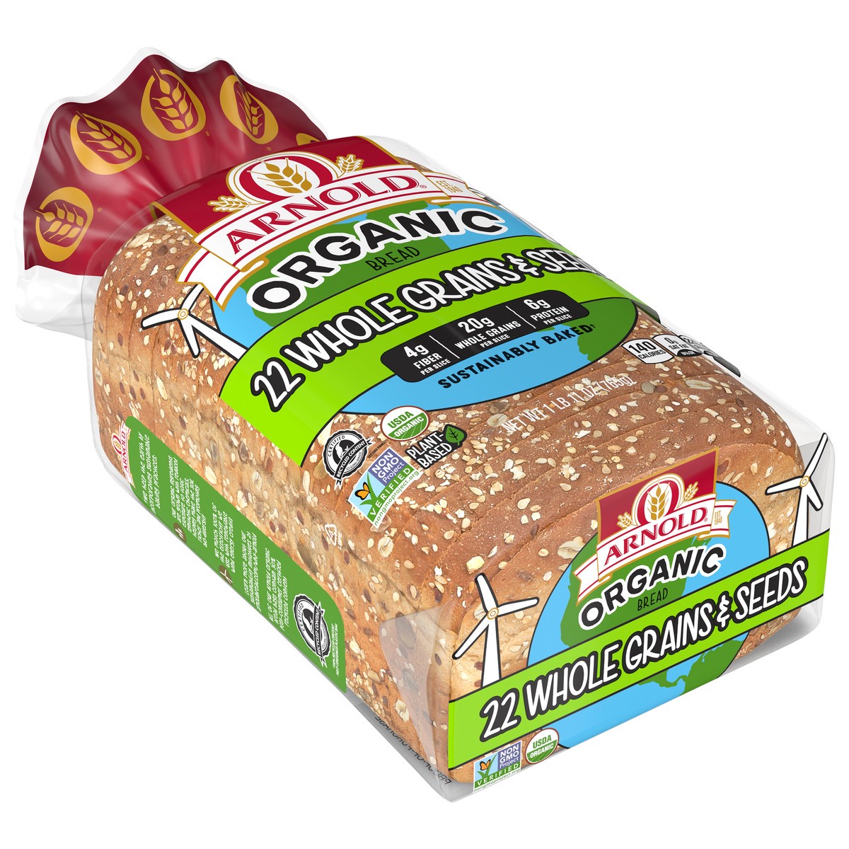 slide 5 of 9, Arnold Organic 22 Whole Grains & Seeds Bread, 27 oz, Multigrain Bread, Bag, 27 oz