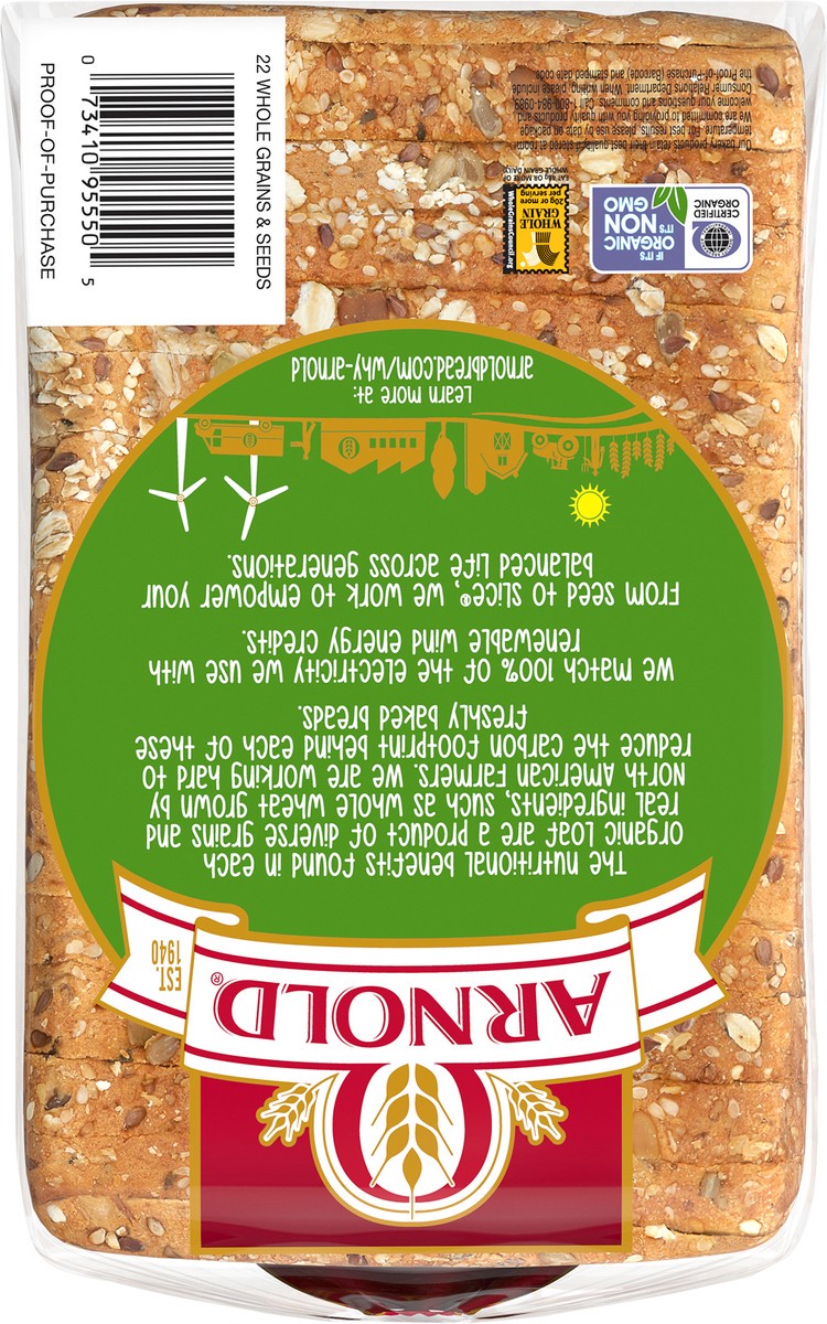 slide 2 of 9, Arnold Organic 22 Whole Grains & Seeds Bread, 27 oz, Multigrain Bread, Bag, 27 oz