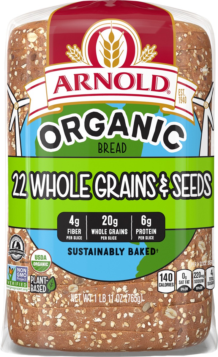 slide 6 of 9, Arnold Organic 22 Whole Grains & Seeds Bread, 27 oz, Multigrain Bread, Bag, 27 oz