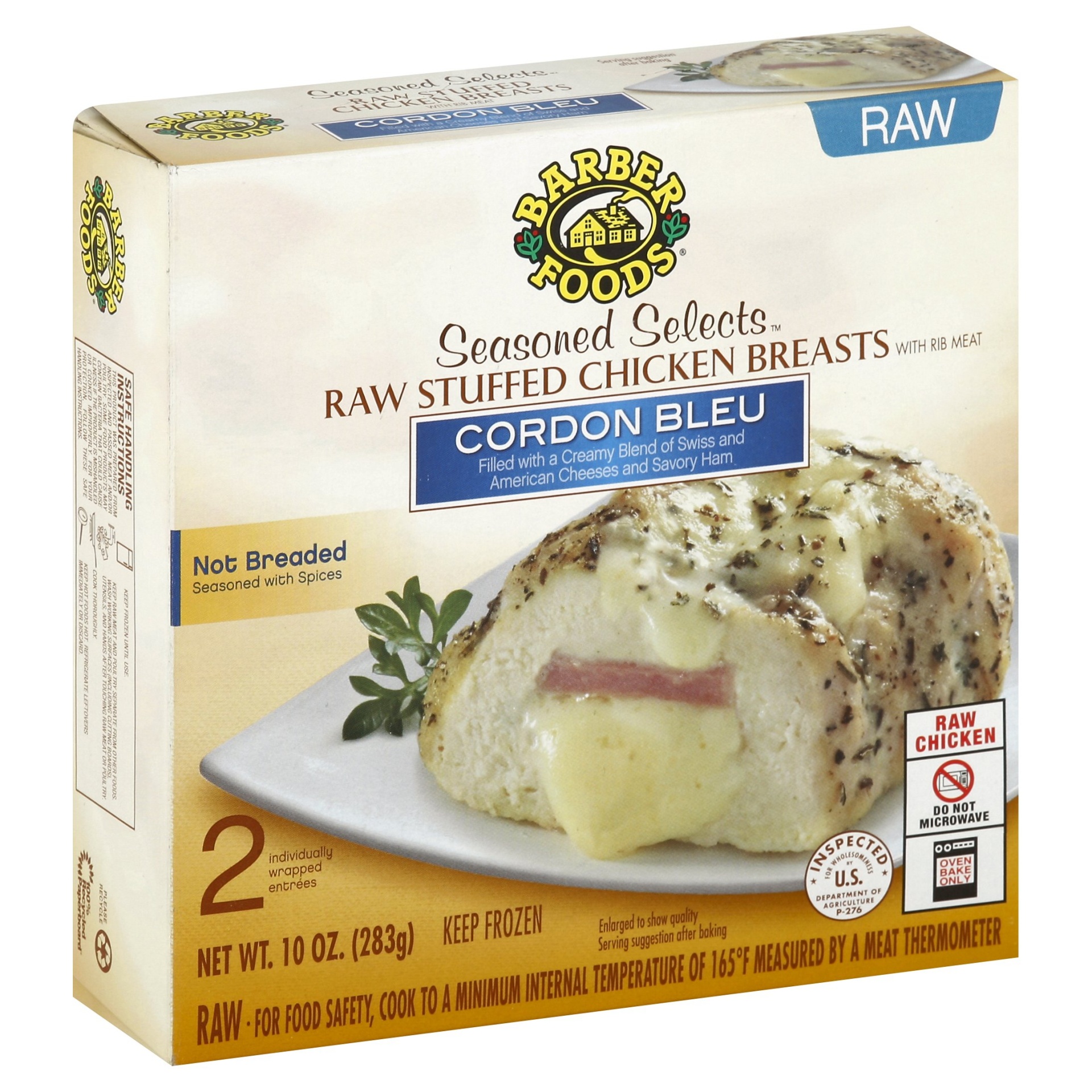 slide 1 of 1, Barber Foods Raw Stuffed Chicken Breasts Cordon Bleu, 2 ct; 10 oz