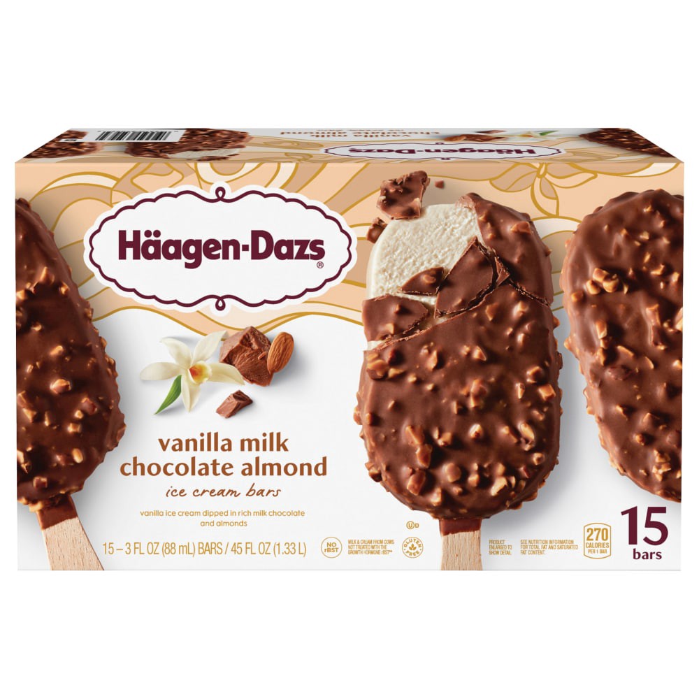 slide 1 of 8, Häagen-Dazs Haagen-Dazs Vanilla Milk Chocolate Almond Ice Cream Bars, 15 ct