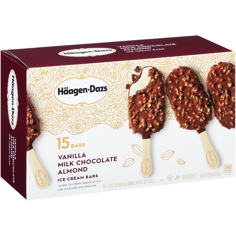 slide 3 of 8, Häagen-Dazs Haagen-Dazs Vanilla Milk Chocolate Almond Ice Cream Bars, 15 ct