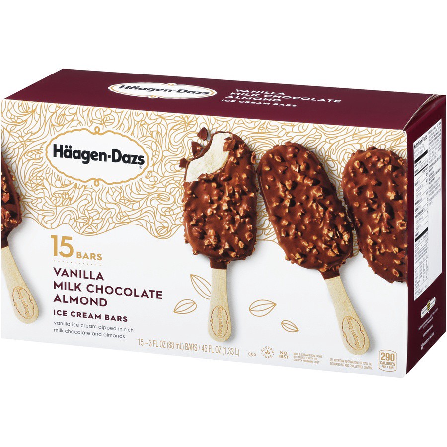 slide 4 of 8, Häagen-Dazs Haagen-Dazs Vanilla Milk Chocolate Almond Ice Cream Bars, 15 ct