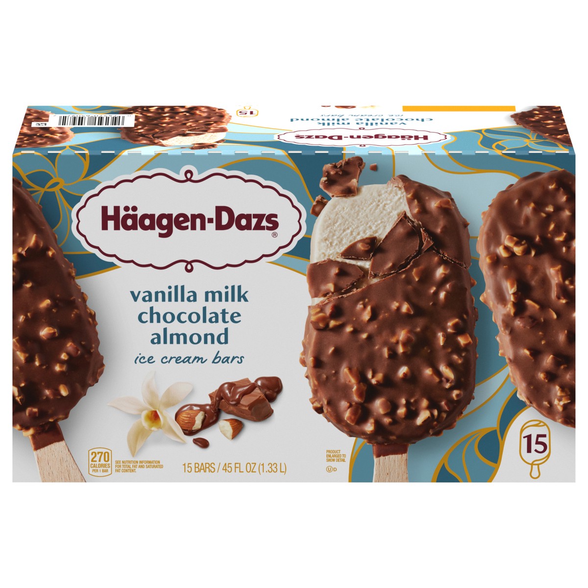 slide 1 of 8, Häagen-Dazs Vanilla Milk Chocolate Almond Ice Cream Snack Bars, 15 Count, 15 ct