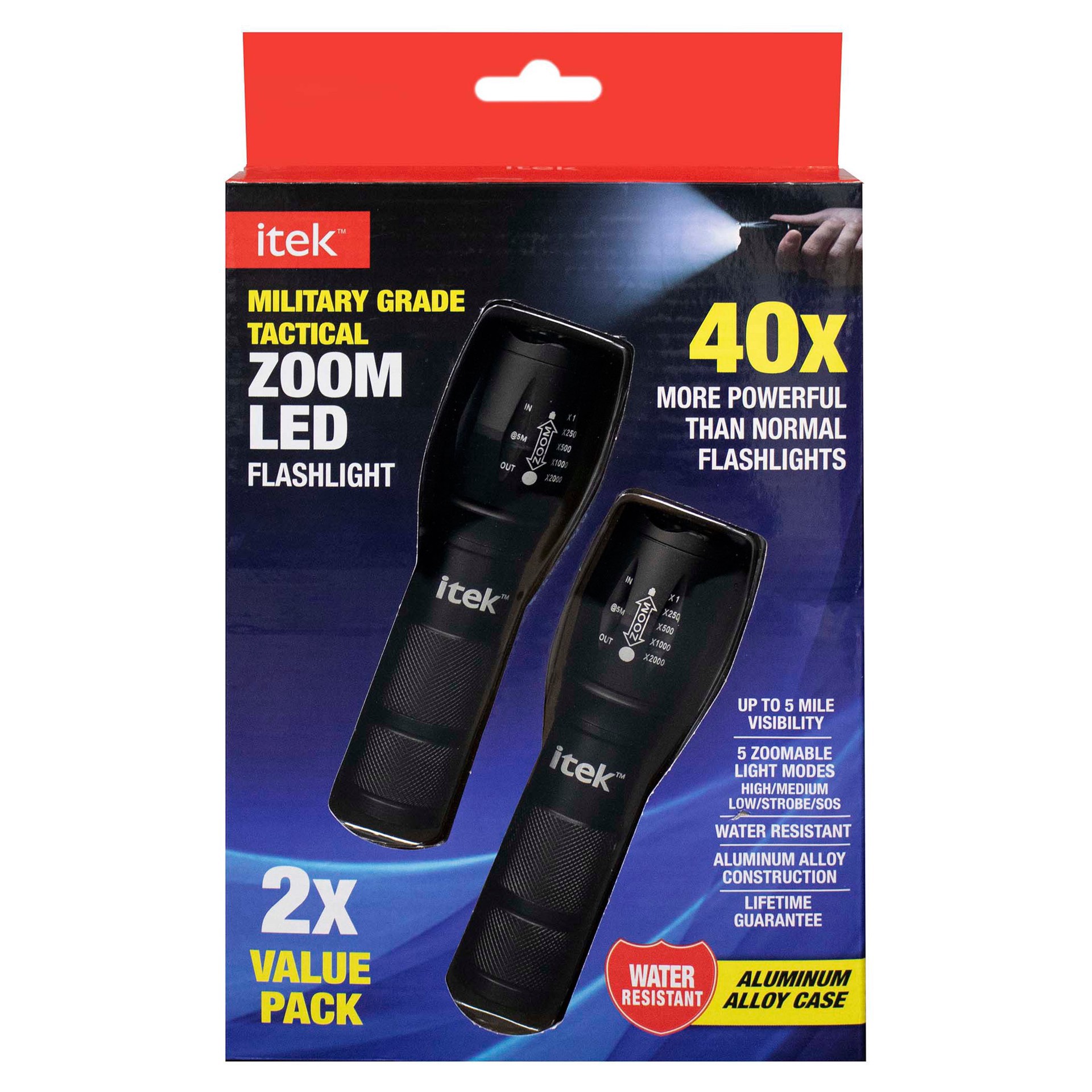 slide 1 of 1, Itek Military Grade Tactical Zoom LED Flashlight, 2 ct