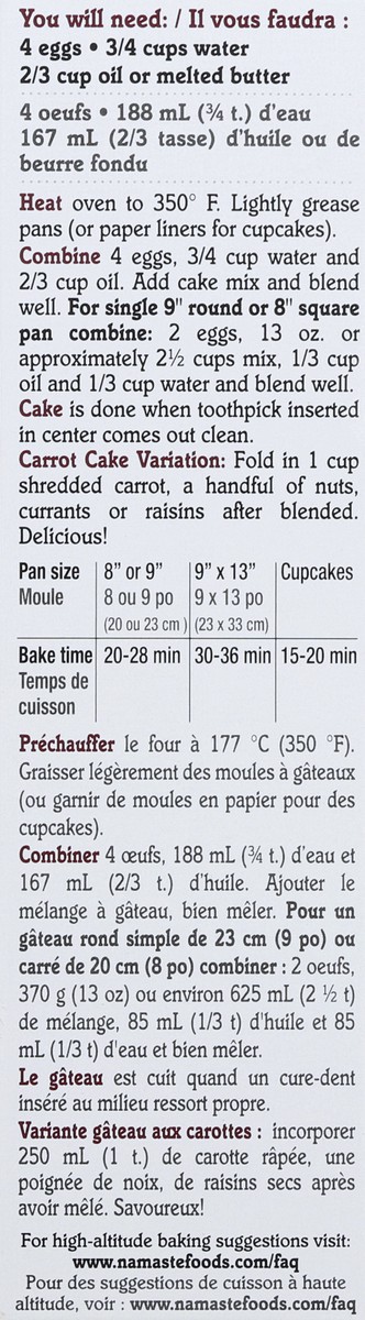 slide 7 of 12, Namaste Spice Cake Mix 26 oz, 26 oz