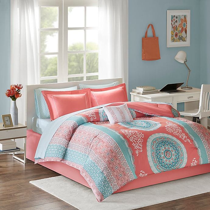 slide 1 of 5, Intelligent Design Loretta Twin Comforter Set - Coral, 7 ct