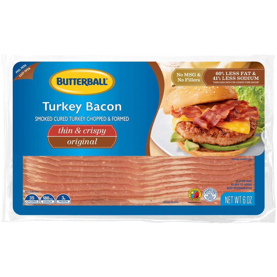 slide 1 of 8, Butterball Everyday Thin & Crispy Turkey Bacon, 6 oz