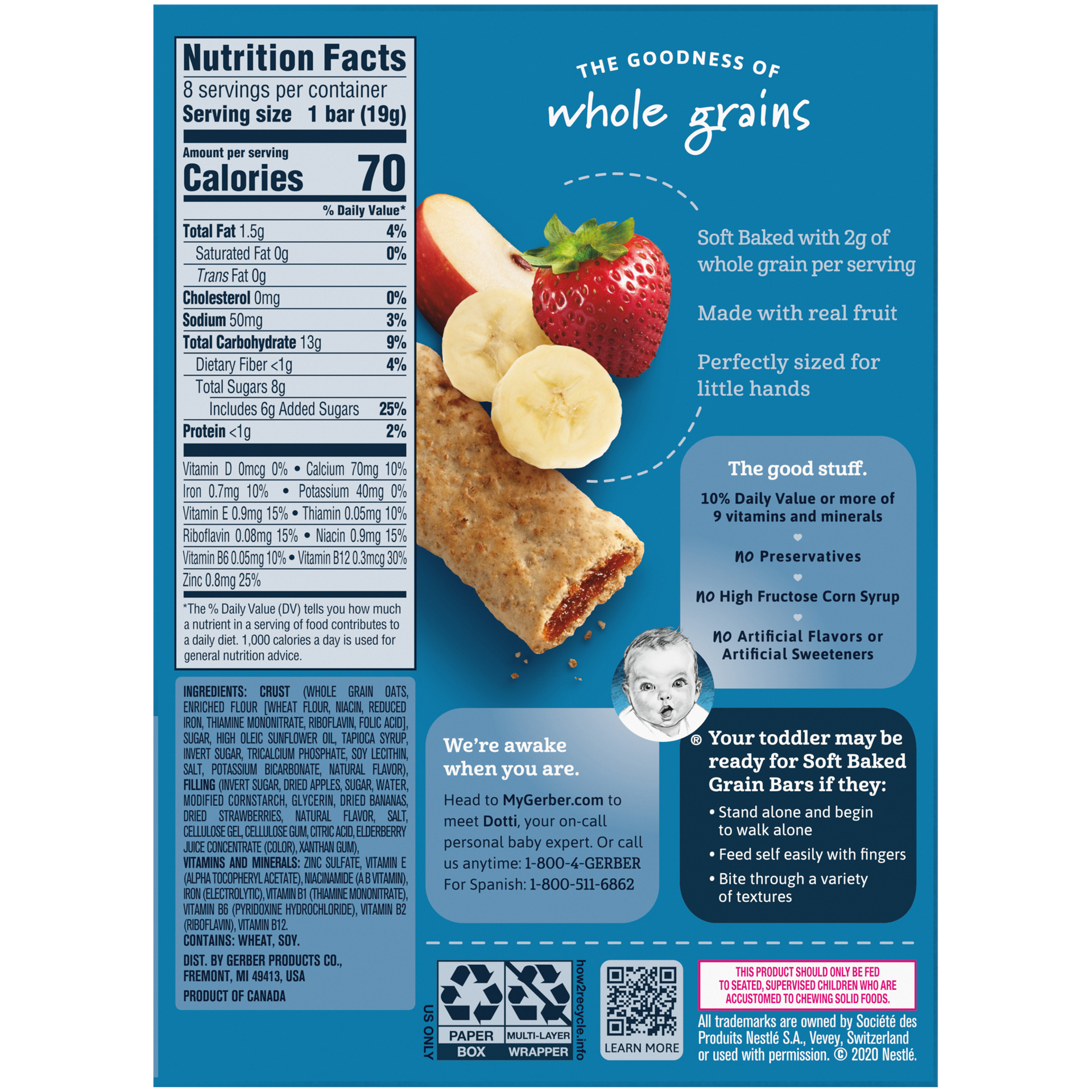 slide 5 of 5, Gerber Soft Baked Grain Bars, Strawberry Banana, Toddler Snacks, 8 ct