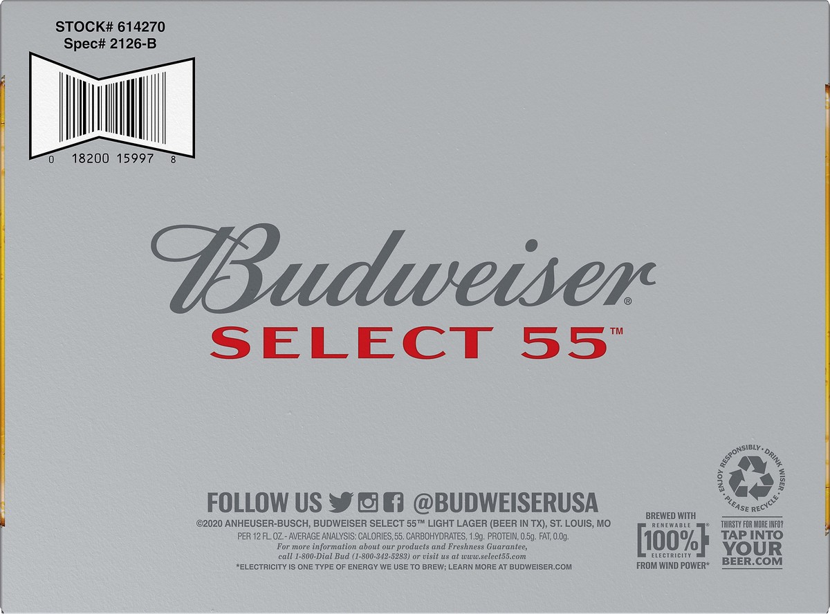 slide 4 of 9, Budweiser Select 55 Premium Light Lager Beer 12 ea, 12 ct; 12 oz