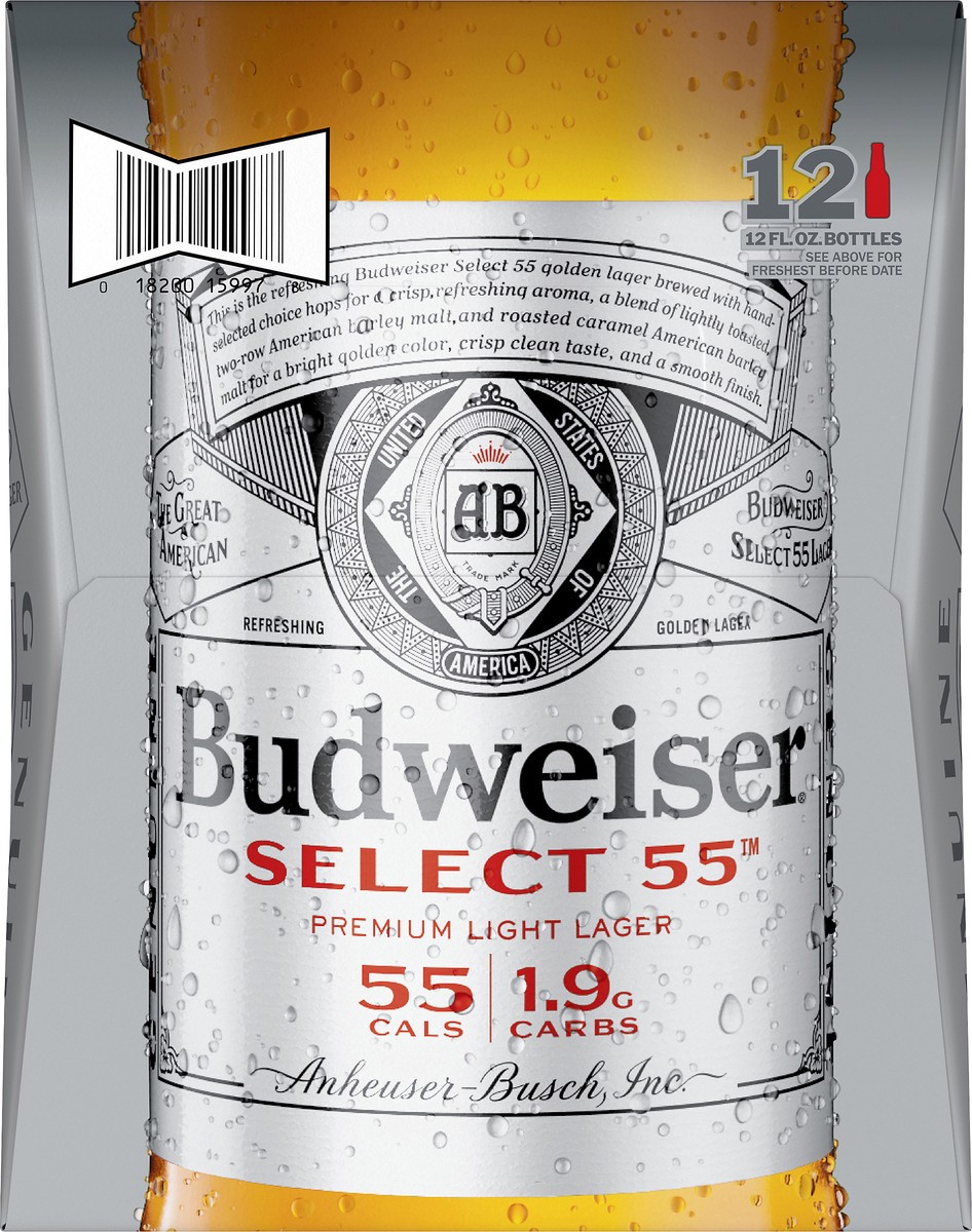 slide 6 of 9, Budweiser Select 55 Premium Light Lager Beer 12 ea, 12 ct; 12 oz