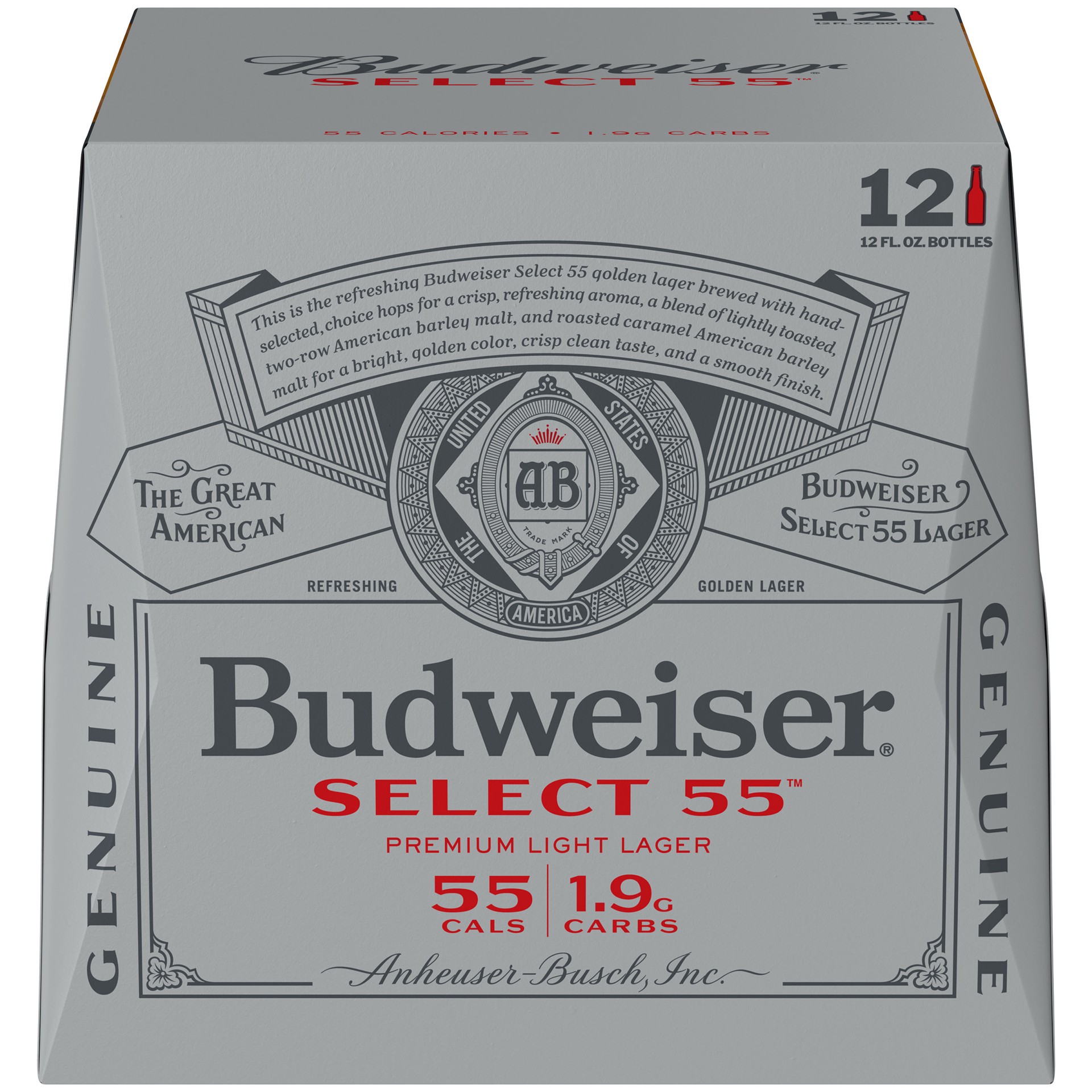 slide 1 of 9, Budweiser Select 55 Premium Light Lager, 12 Pack 12 fl. oz. Bottles, 2.4% ABV, 12 ct; 12 oz