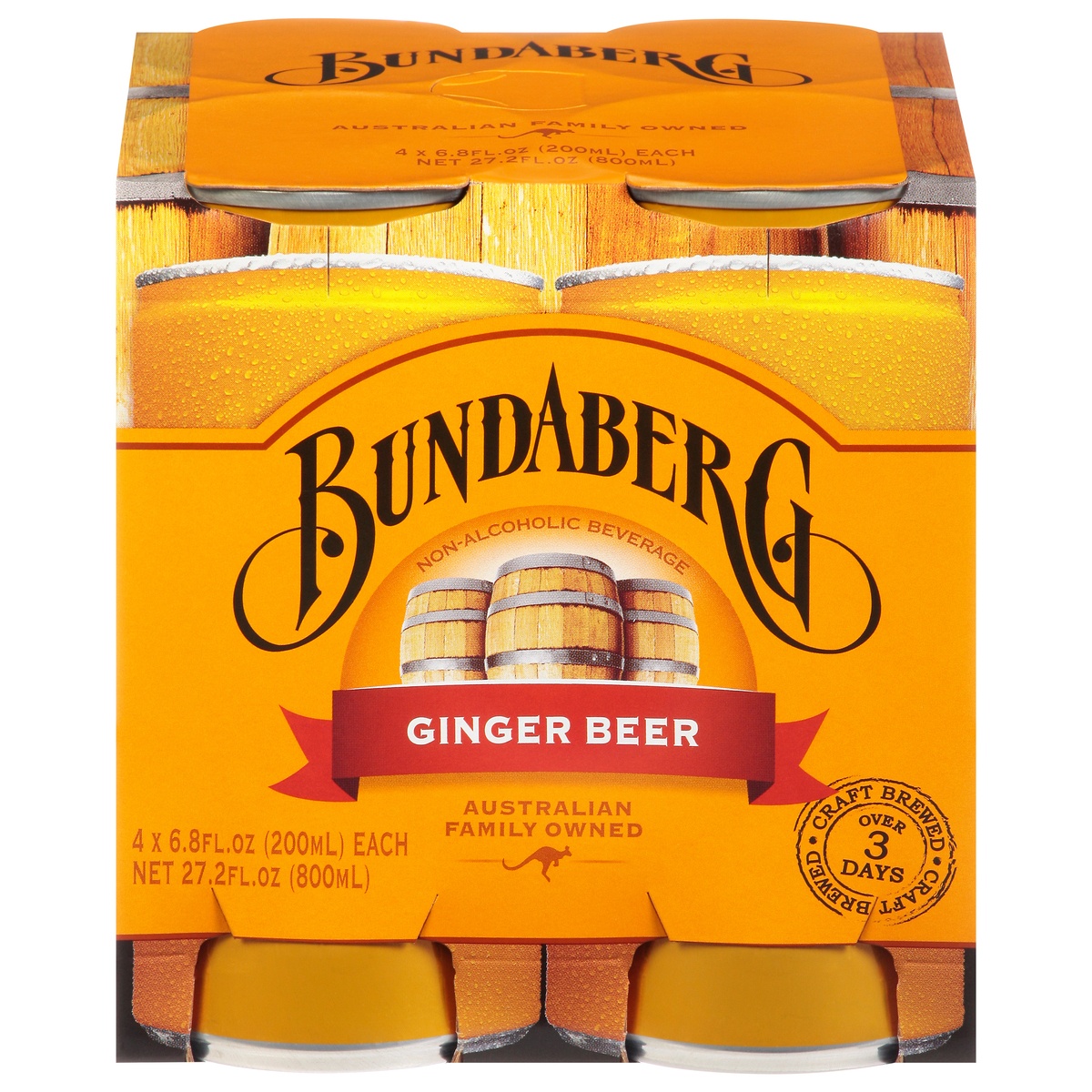 slide 1 of 9, Bundaberg Ginger Beer 4 - 6.8 fl oz Cans, 4 ct; 200 ml