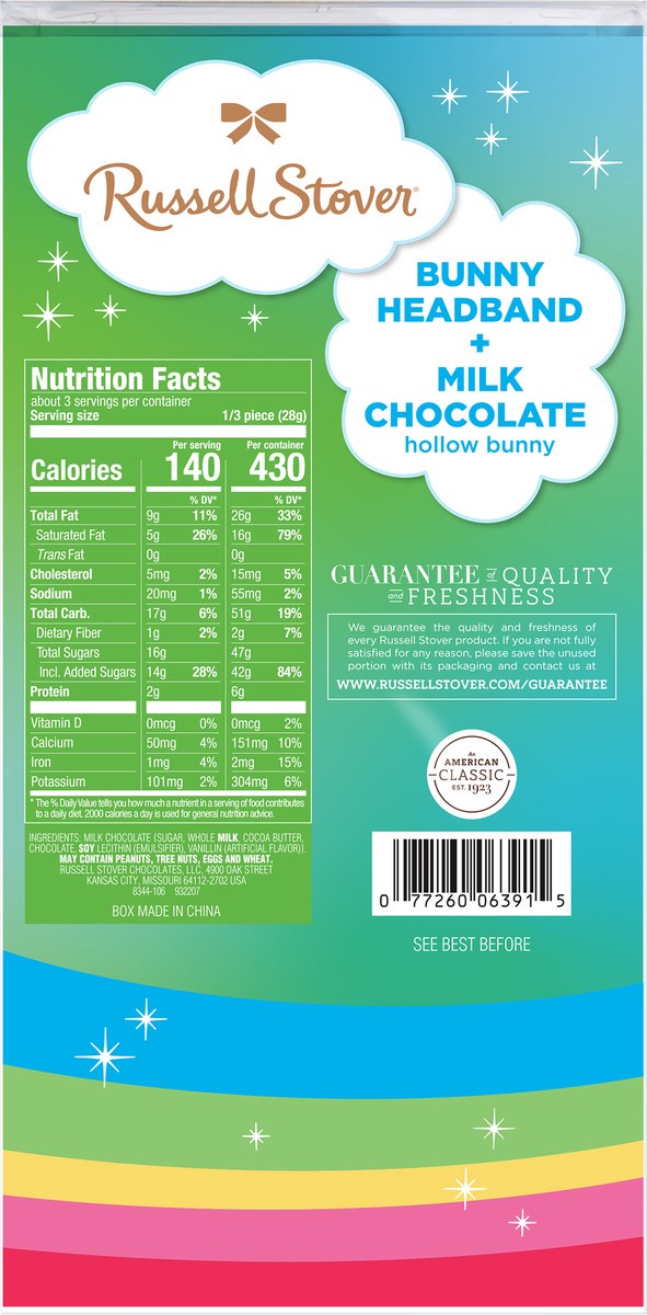 slide 3 of 3, RUSSELL STOVER Easter Bunny Headband with Milk Chocolate Easter Bunny, 3 oz., 3 oz