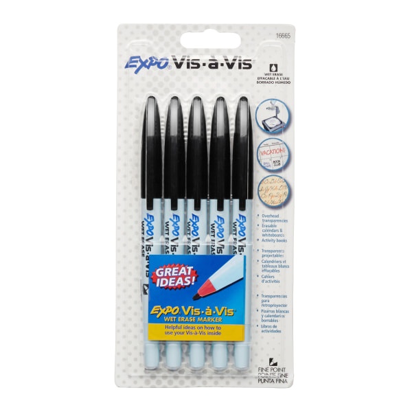 slide 1 of 4, Expo Vis-?-Vis Wet-Erase Presentation Markers, Black, Pack Of 5, 5 ct