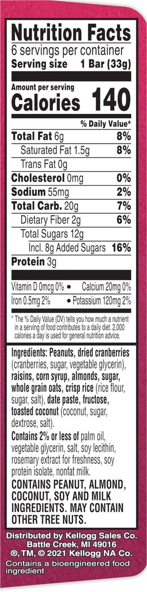 slide 2 of 14, Special K Kellogg's Special K Chewy Nut Bars, Cranberry Almond, 6.96 oz, 6 Count, 6.96 oz