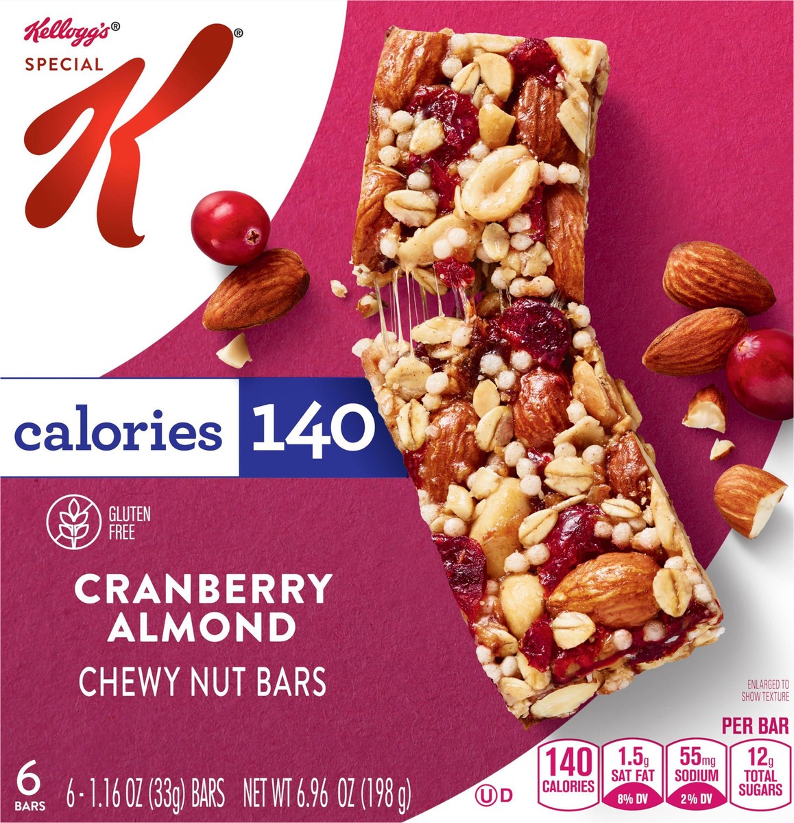 slide 6 of 14, Special K Kellogg's Special K Chewy Nut Bars, Cranberry Almond, 6.96 oz, 6 Count, 6.96 oz