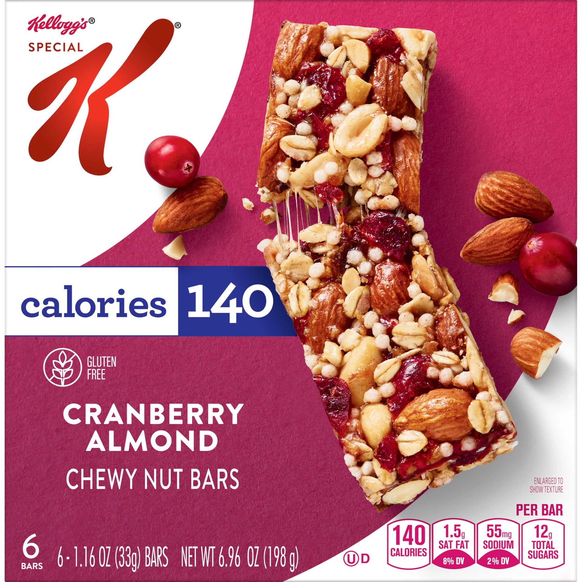 slide 1 of 14, Special K Kellogg's Special K Chewy Nut Bars, Cranberry Almond, 6.96 oz, 6 Count, 6.96 oz