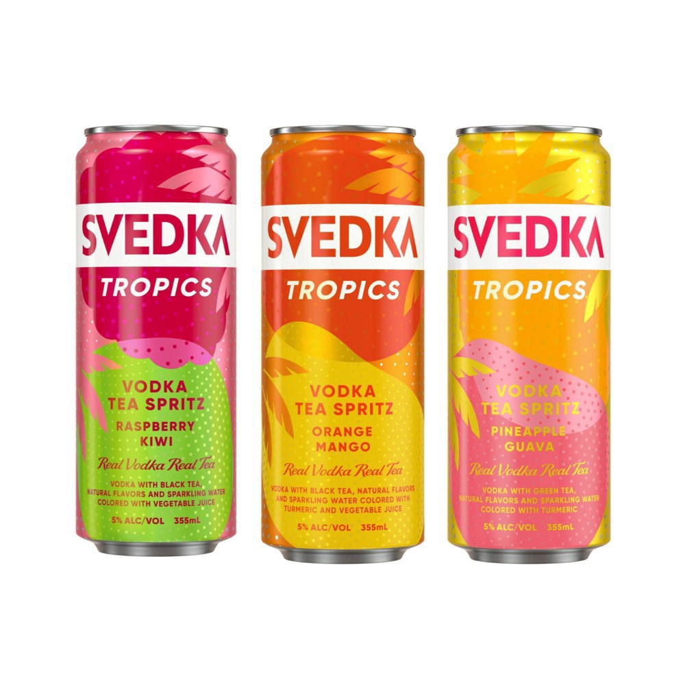 slide 7 of 8, SVEDKA Tropics Variety Pack Vodka Tea Spritz Canned Cocktail, 8 pk 355 mL Cans, 5% ABV, 96.03 fl oz