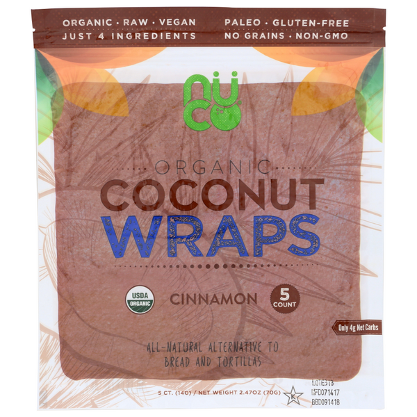 slide 1 of 1, NUCO Organic Coconut Wraps Cinnamon, 2.47 oz