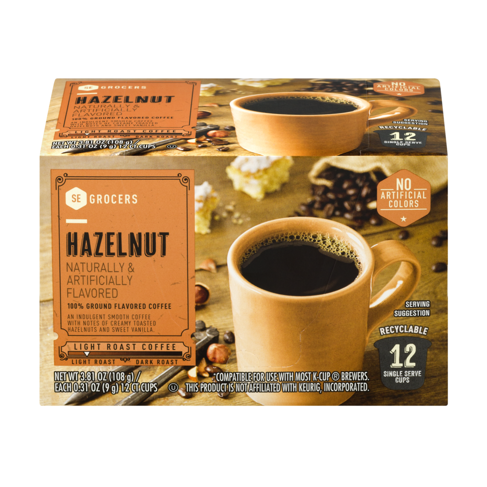 slide 1 of 1, SE Grocers 100% Ground Flavored Coffee Single Serve Cups Hazelnut - 12 CT, 12 ct