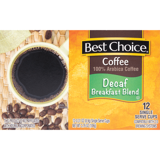 slide 1 of 1, Best Choice Decaf Breakfast Blend Coffee Single Serve - 12 ct, 12 ct