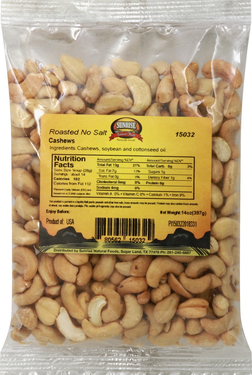 slide 3 of 5, Sunrise Natural Foods Cashews 14 oz, 14 oz