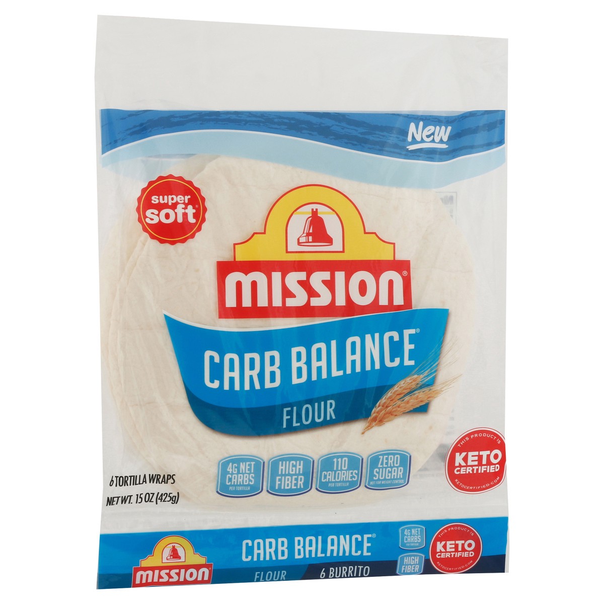slide 5 of 12, Mission Carb Balance Super Soft Flour Tortilla Wraps 6 ea, 6 ct