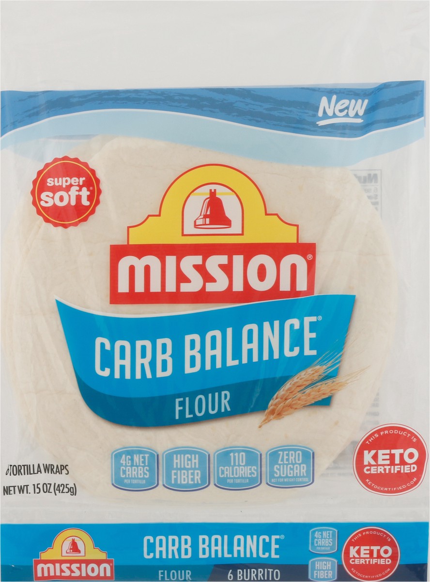 slide 2 of 12, Mission Carb Balance Super Soft Flour Tortilla Wraps 6 ea, 6 ct
