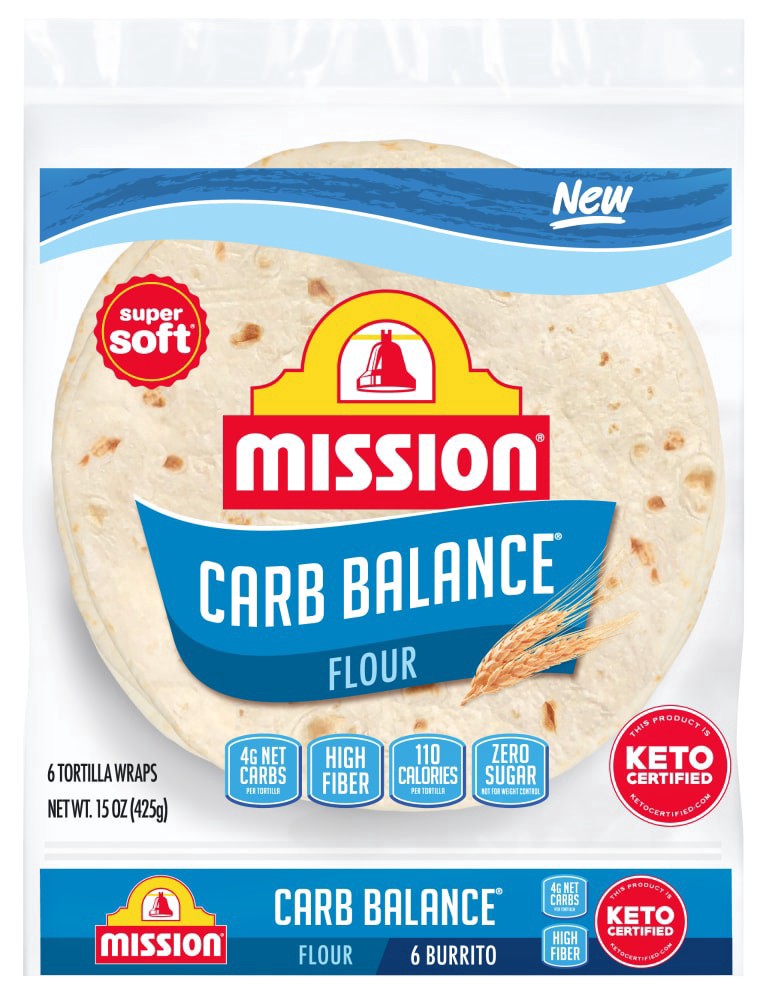 slide 1 of 12, Mission Carb Balance Super Soft Flour Tortilla Wraps 6 ea, 6 ct