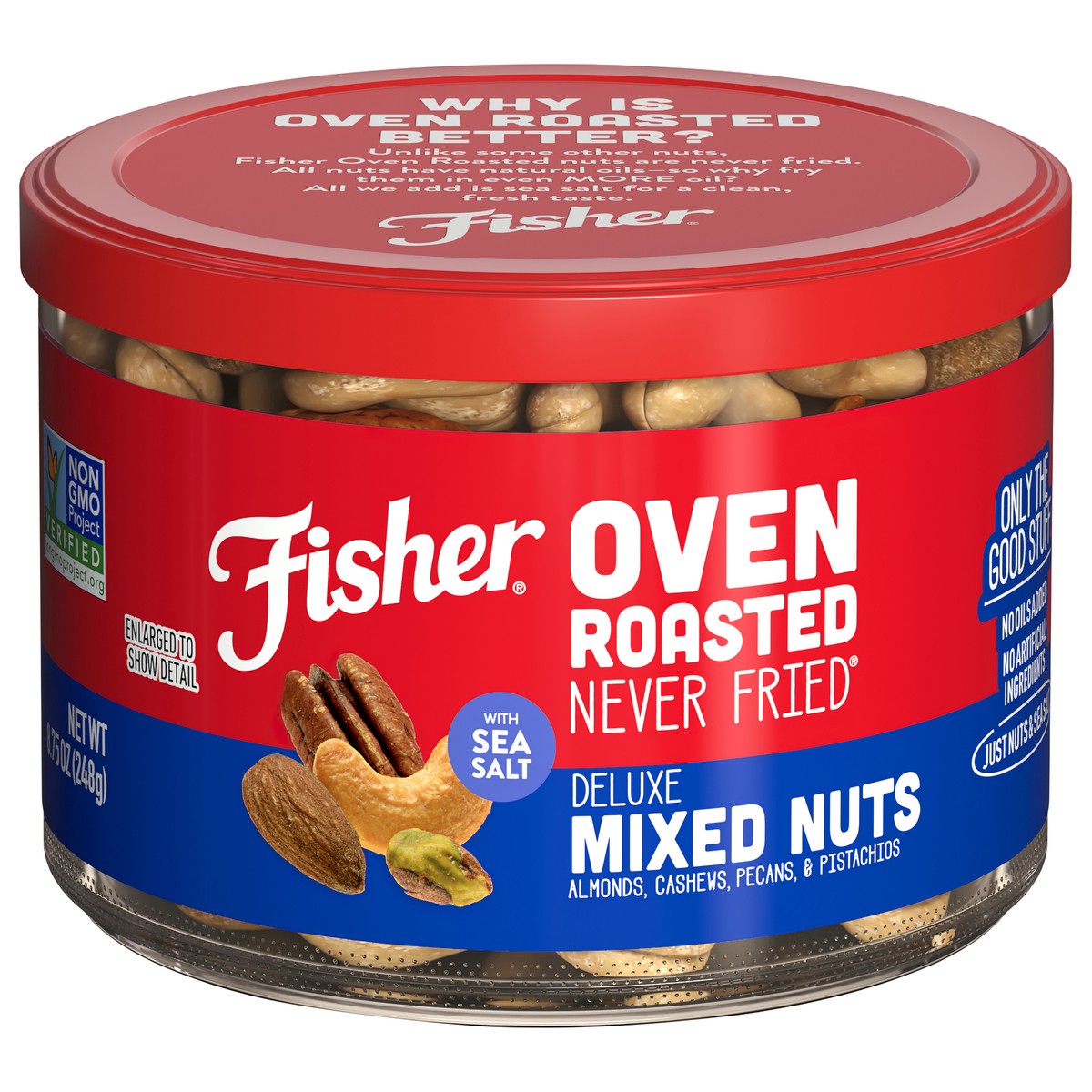 slide 6 of 15, Fisher Oven Roasted Never Fried Deluxe Mixed Nuts with Sea Salt 8.75 oz, 8.75 oz