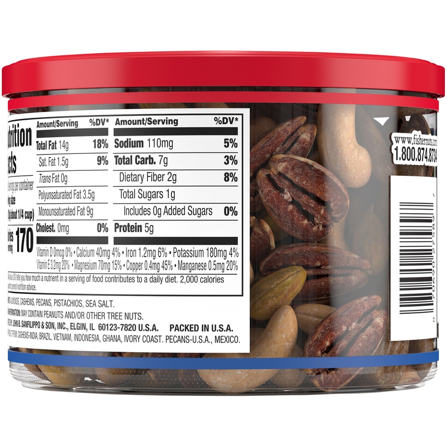 slide 5 of 7, Fisher Oven Roasted Never Fried Deluxe Mixed Nuts With Sea Salt, 8.75 oz