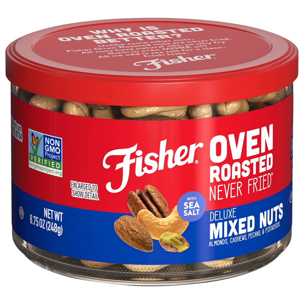 slide 12 of 15, Fisher Oven Roasted Never Fried Deluxe Mixed Nuts with Sea Salt 8.75 oz, 8.75 oz