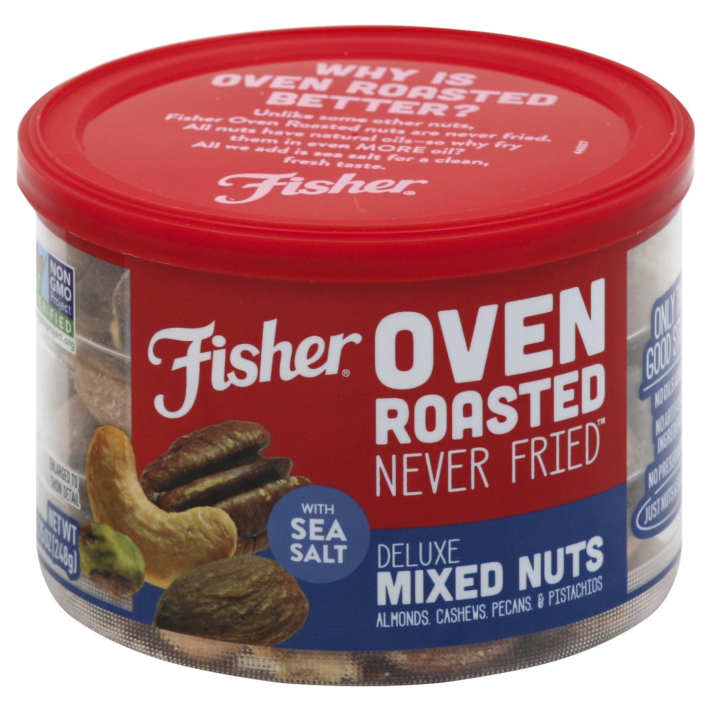 slide 1 of 15, Fisher Oven Roasted Never Fried Deluxe Mixed Nuts with Sea Salt 8.75 oz, 8.75 oz