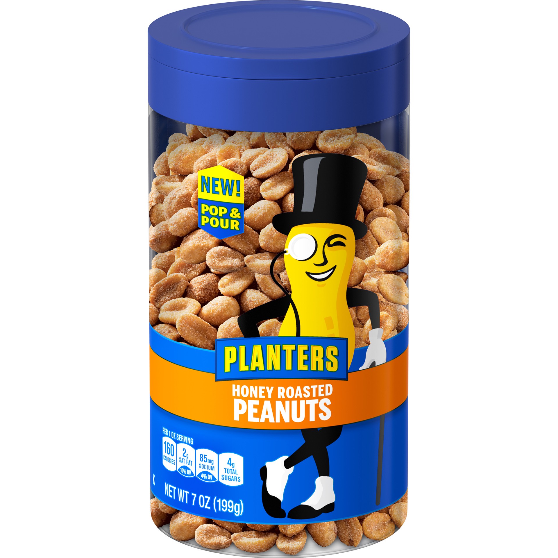 slide 1 of 14, Planters Pop & Pour Honey Roasted Peanuts, 7 oz Jar, 7 oz