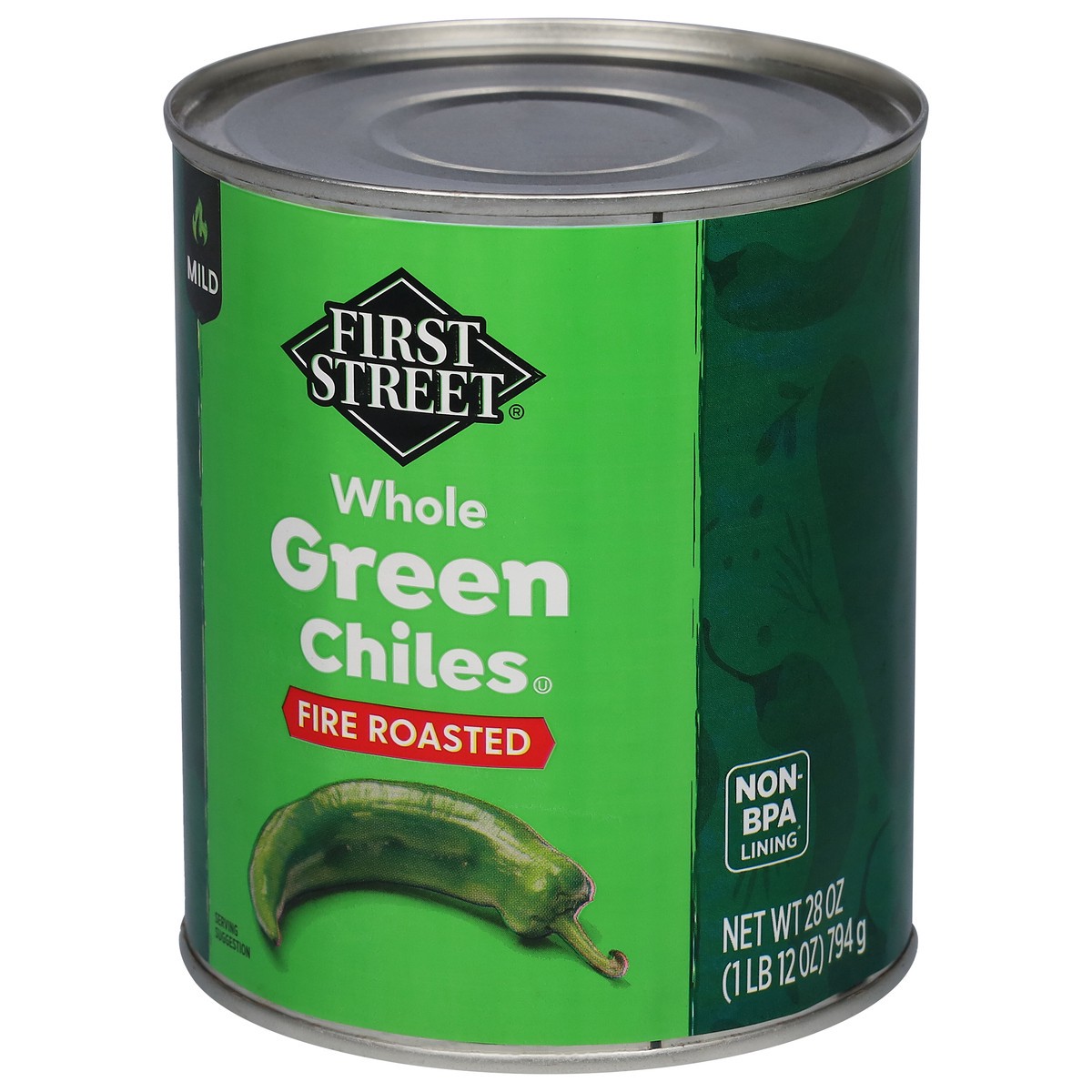 slide 2 of 4, First Street Whole Green Chilis, 28 oz